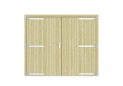 Vuren dichte dubbele deur 250x209 cm, verzinkte hengen, RVS beslag, groen geimpregneerd.