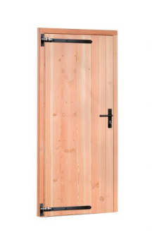Douglas enkele deur met zwart beslag inclusief kozijn, linksdraaiend, 90 x 201 cm, onbehandeld.
