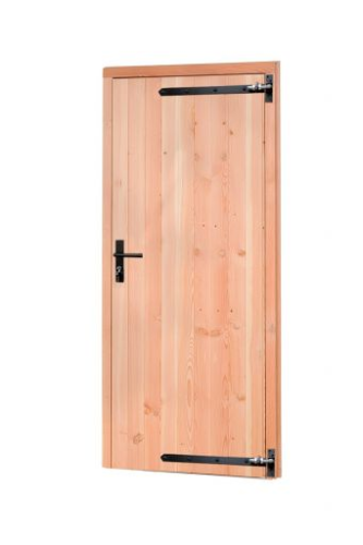 Douglas enkele deur met zwart beslag inclusief kozijn, rechtsdraaiend, 90 x 201 cm, kleurloos geïmpregneerd.