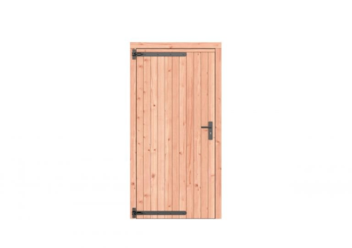 Douglas dichte enkele deur 108x209 cm, linksdraaiend, zwarte hengen, zwart beslag, onbehandeld.