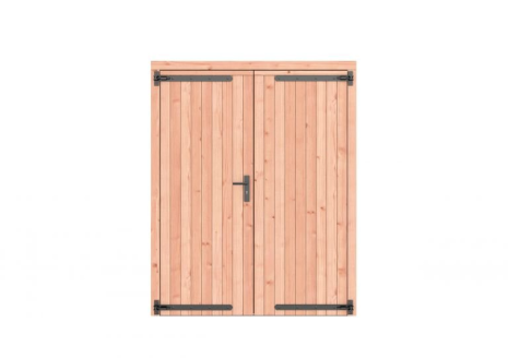 Douglas dichte dubbele deur 168x209 cm, zwarte hengen, zwart beslag, kleurloos geimpregneerd.