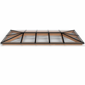 Lichtstraat met schilddak, onderbouw van onbehandeld douglas, gelaagd glas, 450,4 x 205 cm, zwart.