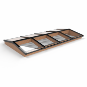 Lichtstraat met zadeldak, onderbouw van onbehandeld douglas, gelaagd glas, 322,2 x 155 cm, zwart.