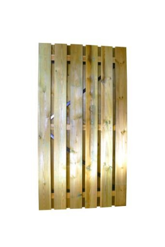 Grenen geschaafde plankendeur op verstelbaar zwart stalen frame 100 x 195 cm, recht, groen geïmpregneerd.