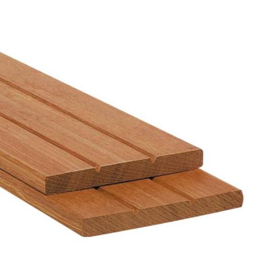 Geschaafde plank bangkirai hardhout 1,6x14,5x457 v-groeven