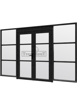 Steel Look raam 3405x2200mm zwart E-03 openslaande deuren
