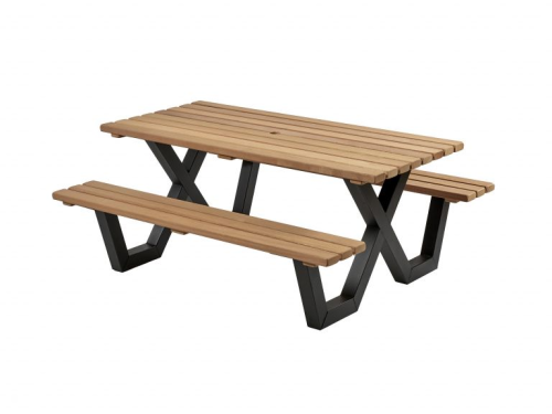 Picknicktafel hardhout, metalen frame, 180x160cm (bouwpakket)