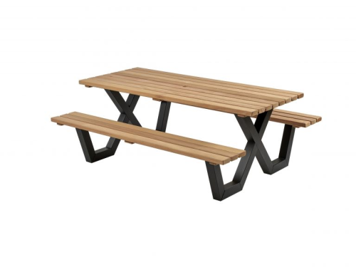 Picknicktafel hardhout, metalen frame, 200x160cm (bouwpakket)