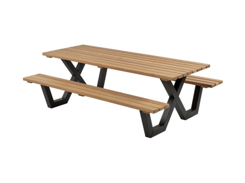 Picknicktafel hardhout, metalen frame, 230x160cm (bouwpakket)