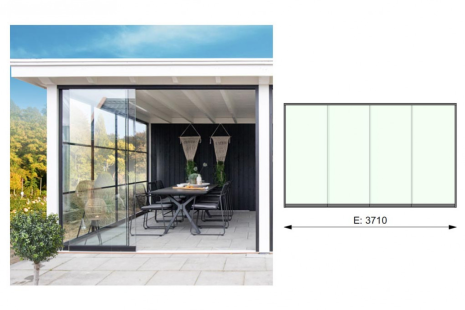 Glazen industriële schuifwand E 371x224 incl verticale roedes