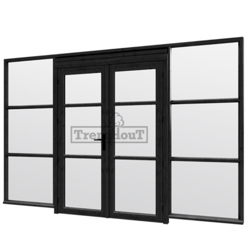 Steel Look raam 3405x2200mm zwart E-03 openslaande deuren