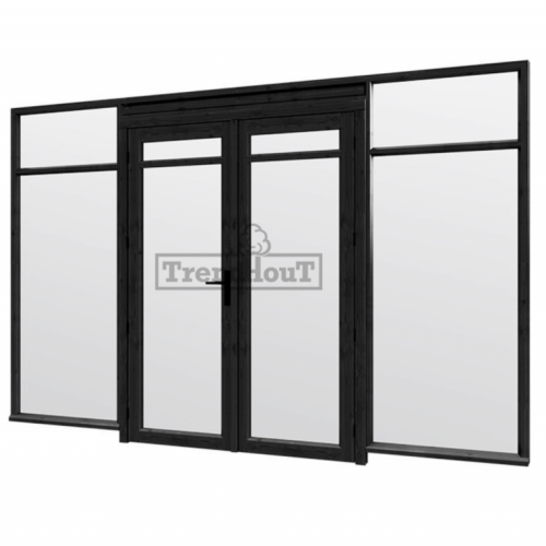 Steel Look raam 3405x2200mm zwart E-02 openslaande deuren