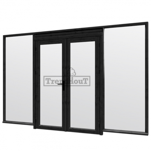 Steel Look raam 3405x2200mm zwart E-01 openslaande deuren