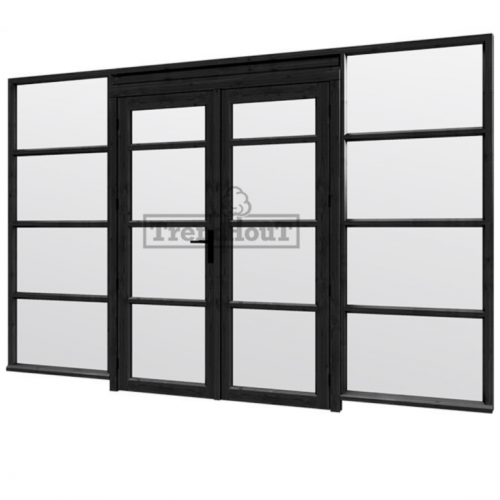 Steel Look raam 3405x2200mm zwart E-04 openslaande deuren